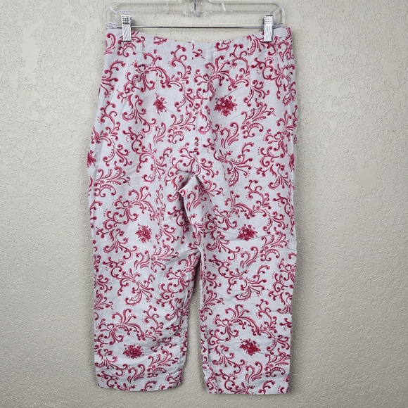 Talbots Vintage Red Scroll Print Irish Linen Casual Pants 12 PETITE (2960) - Picture 2 of 5